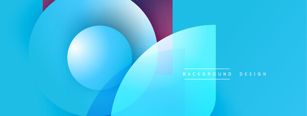 Leinwandbilder - Abstract blue design features overlapping circles, squares. Gradient shades create depth, modern aesthetic. Minimalist composition, vibrant colors.