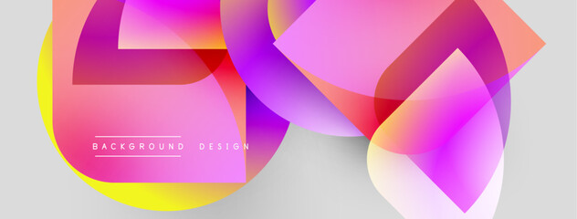 Aufkleber - Abstract vibrant shapes overlap, creating dynamic colorful background. Gradient hues blend, offering modern design element.