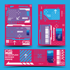 Wall Mural - y2k 2000s scifi cyberpunk retro-futuristic layout template set dashboard for ux-ui application, 2d v
