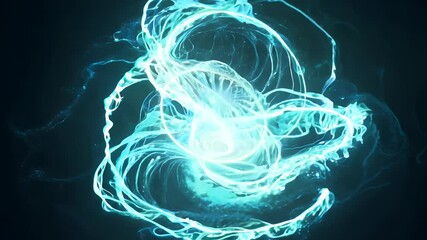 Wall Mural - abstract, luminous blue energy structure swirls in a dark void, resembling a plasma form or futuristic life force