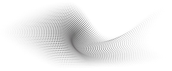 Leinwandbilder - Flowing Wave Dot Halftone Pattern: Curve Gradient Shape on Transparent Background. Suitable for AI, Tech, Network, Digital, Science, and Technology Themes.