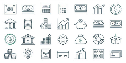 Wall Mural - Monochrome Editable Stroke Vector Line Icon Set

