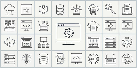Wall Mural - Monochrome Line Icon Set of Web Development and Internet Technologies

