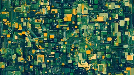Wall Mural - abstract blue circuit board background with glowing digital lines and electronic components pattern 