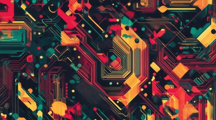 Wall Mural - abstract blue circuit board background with glowing digital lines and electronic components pattern 