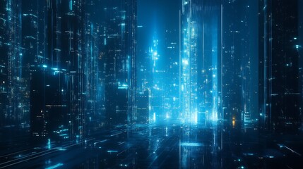 Wall Mural - futuristic digital interface background with glowing data streams, holographic hud elements, and sci