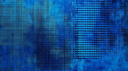 Wall Mural - futuristic blue digital grid with glowing dots and geometric square patterns representing data flow,