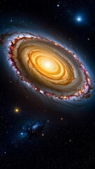 Wall Mural - Vibrant spiral galaxy formation with colorful nebula and bright stars in deep outer space, cosmic celestial bodies against darkness