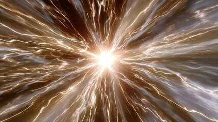 Aufkleber - A cinematic still of an explosion, with light rays spreading out from the center in all directions. The background is dark and cloudy.