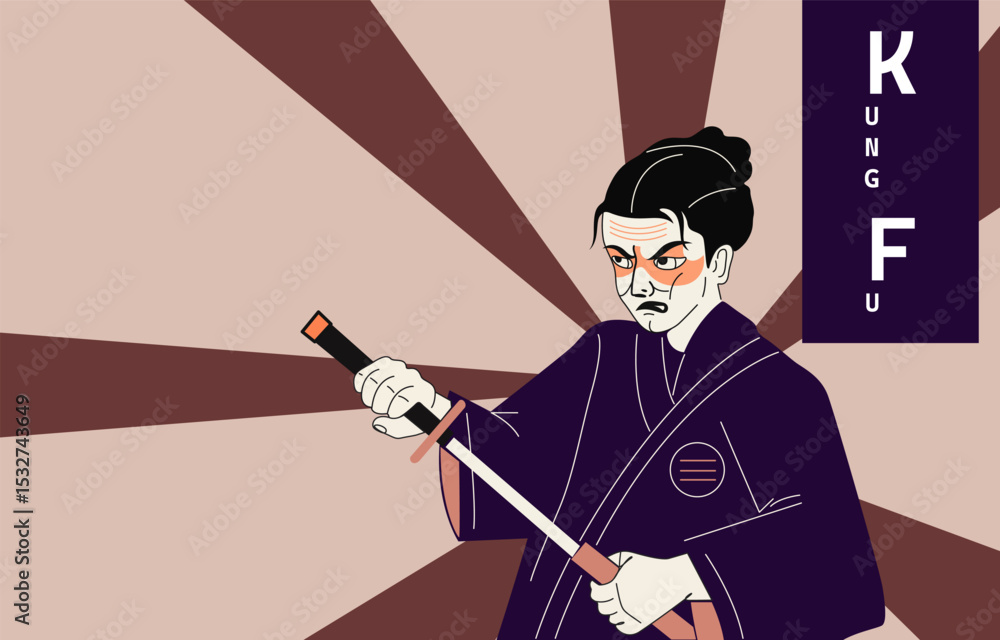 Chinese kung fu master. Flat design vector, Japanese Ninja With Katana ...