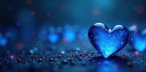 Intense blue hearts, varied sizes, blurred background, colorful, saturated