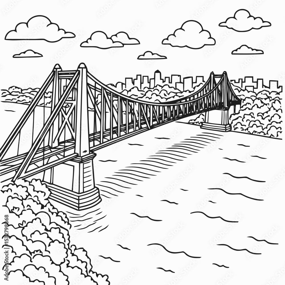 Howran Bridge Howrah Bridge Kolkata Line Art Illustration, Detailed Black and White ...