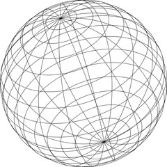 Wall Mural - Flat design wireframe sphere is floating in transparent background, showing thin spherical grid