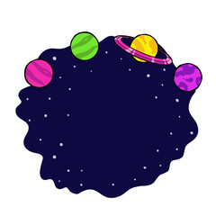 Wall Mural - Stylized space flat vector art showing four colorful planets above starry navy void, transparent bg