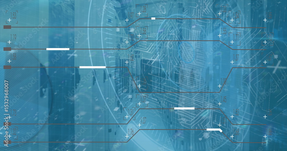Abstract digital interface floating in virtual dashboard, with circuit ...