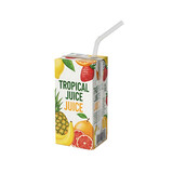 Tropical Juice Box with Straw and Fruit Illustration