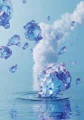 Wall Mural - water droplets falling into calm water - abstract of blue water droplets falling and creating ripple