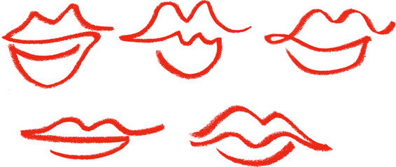 Wall Mural - Woman Lips Crayon Chalk Drawing Vector Set