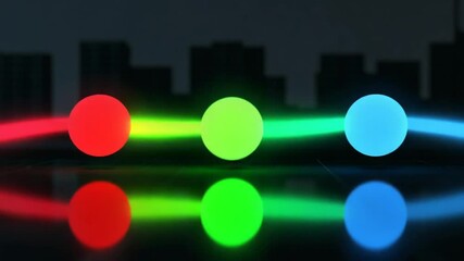 Wall Mural - colorful glowing spheres with light trails reflecting, abstract art motion graphics