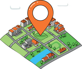 Wall Mural - urban neighborhood map with orange location pin and green park vector illustration