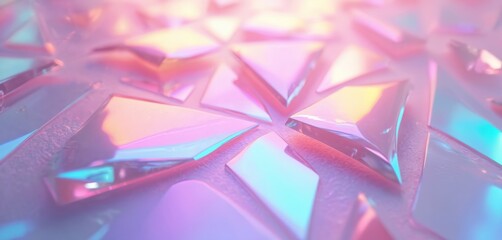 Poster - Abstract holographic background with glass shards. Rainbow reflex in pink, purple colors, futuristic design, bright neon shine, glitter, blur effect. Magical 3d render texture pattern.
