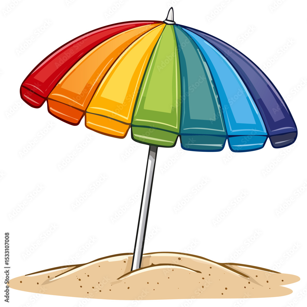 Cartoon colorful beach umbrella in sand, isolated Stock Vector | Adobe Stock, image size:1000x1000