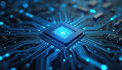 Aufkleber - Futuristic illustration CPU processor microchip circuit board. High tech concept graphic for AI, data science, tech, cybersecurity. Modern digital technology, innovation, computing, cyberspace, web.