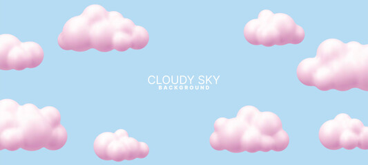 Wall Mural - pink 3d vector clouds floating in a blue sky. minimalist cloudscape design for sweet banner, greetin