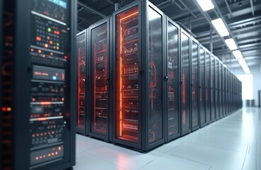 Aufkleber - Modern data center, high-tech server racks, advanced cooling systems, state-of-the-art infrastructure, data storage, processing, information technology, hardware, networking. Digital age, cloud