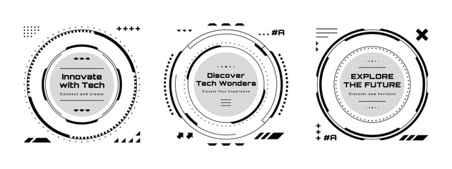 Wall Mural - three hud vector graphics with futuristic abstract circles. concept of innovation and technology exp