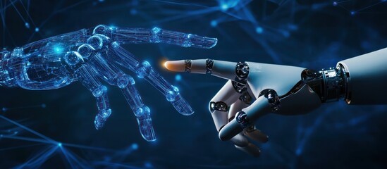 Two robot hands reaching out for a simulated human touch