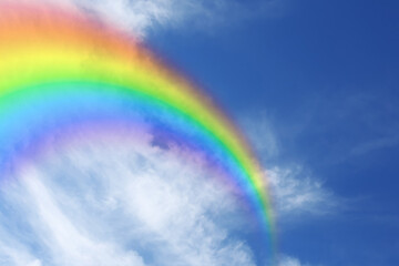 Wall Mural - bright rainbow in blue sky with clouds on sunny day
