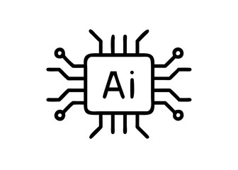 ai microchip icon with circuit lines in minimalistic design