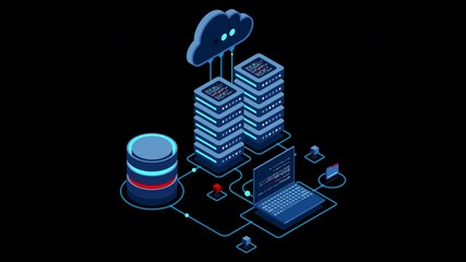 Wall Mural - cloud technology computing animation. modern cloud technology. data center isometric concept. isomet