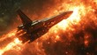 © Niwat - Spacecraft Launching into Fiery Nebula with Bright Flames and Stars