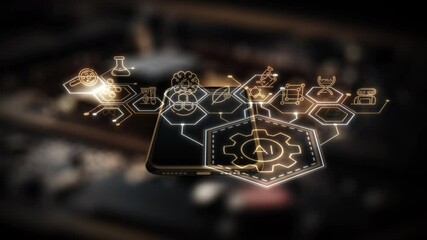 Wall Mural - the smartphone is overlaid with a holographic ai-themed infographic