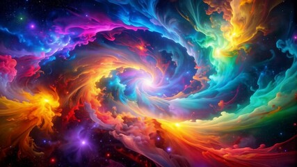Wall Mural - Vibrant cosmic spiral nebula formation swirling in deep space with stars shining in vivid rainbow colors and swirling clouds