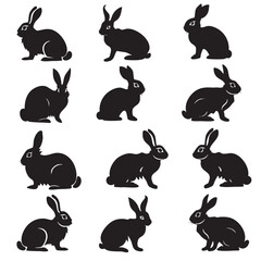 Wall Mural - Rabbit Silhouette Vectors , black silhouettes isolated on white background