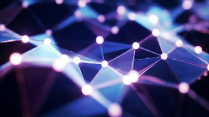Wall Mural - abstract network background with interconnected nodes and triangles in blue and purple hues for data