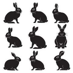 Wall Mural - Rabbit Silhouette Vectors , black silhouettes isolated on white background