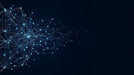 Canvas Print - Abstract Digital Network Blue Glowing Nodes Lines Connections Dark Background Lucid Realism Style image