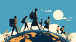 © Shaloom  - Silhouette figures walking on a globe for World Refugee Day