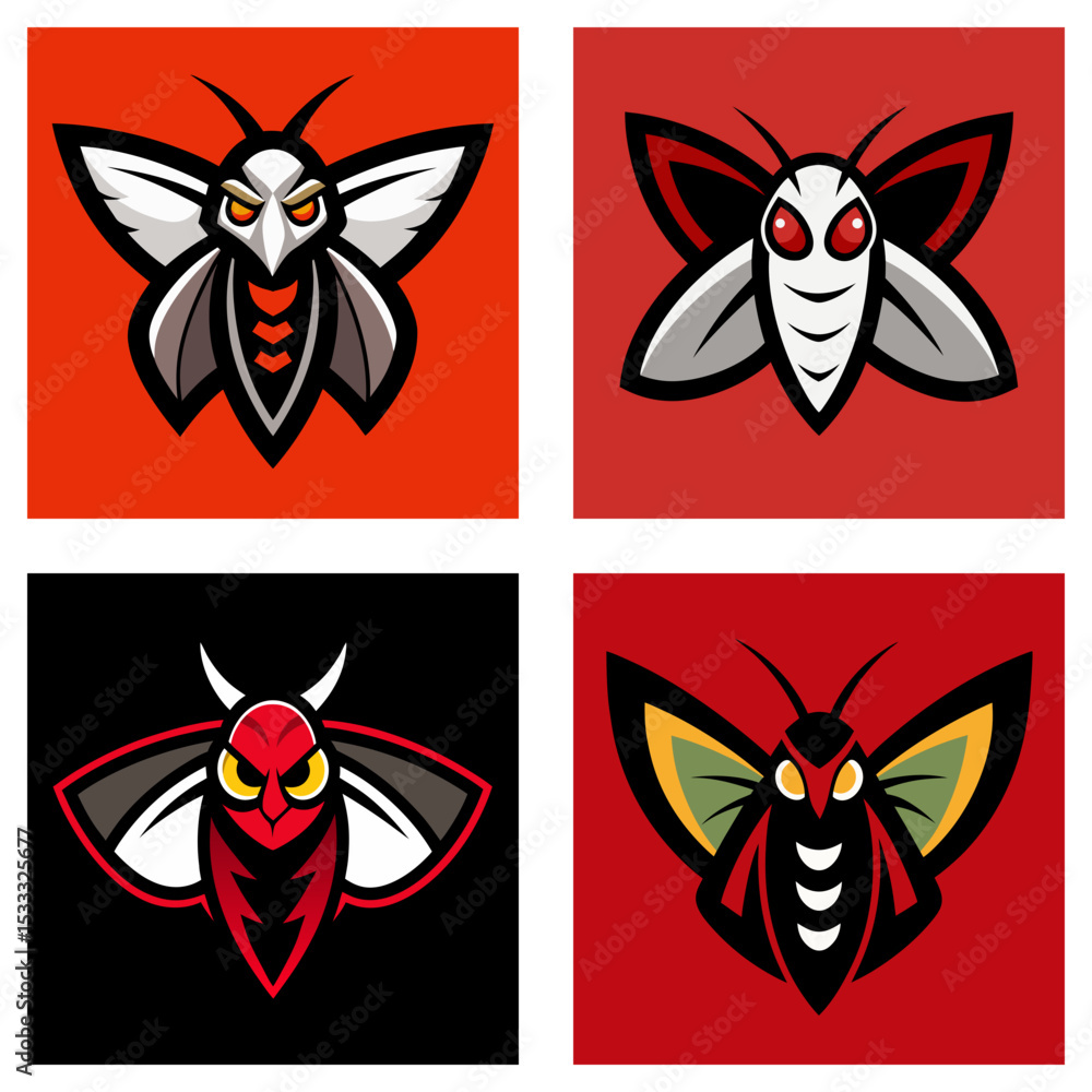 Moth Insect Design Four square images featuring different colored moth designs with unique ...