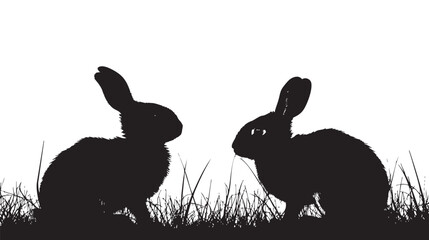 Wall Mural - Rabbits silhouette isolated in White background