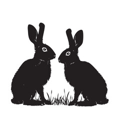 Wall Mural - Rabbits silhouette isolated in White background