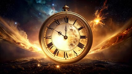 Wall Mural - abstract clock in space with celestial background, represents cosmic time and timelessness, explorat