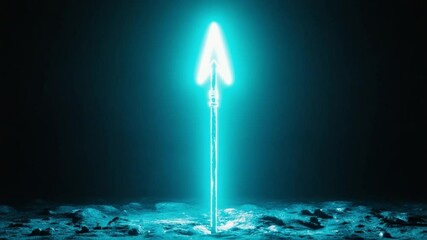 Wall Mural - neon spear: a luminous neon spear pierces through a dark, textured ground. the spear's futuristic gl