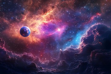 Wall Mural - Stunning cosmic scene of nebulae planets and shining stars beautiful space illustration