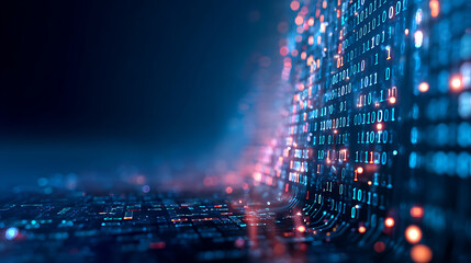 Blue digital binary data on computer screen background 67705946 1