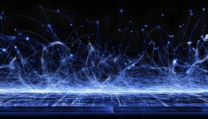 Wall Mural - abstract network of light trails on a dark background.